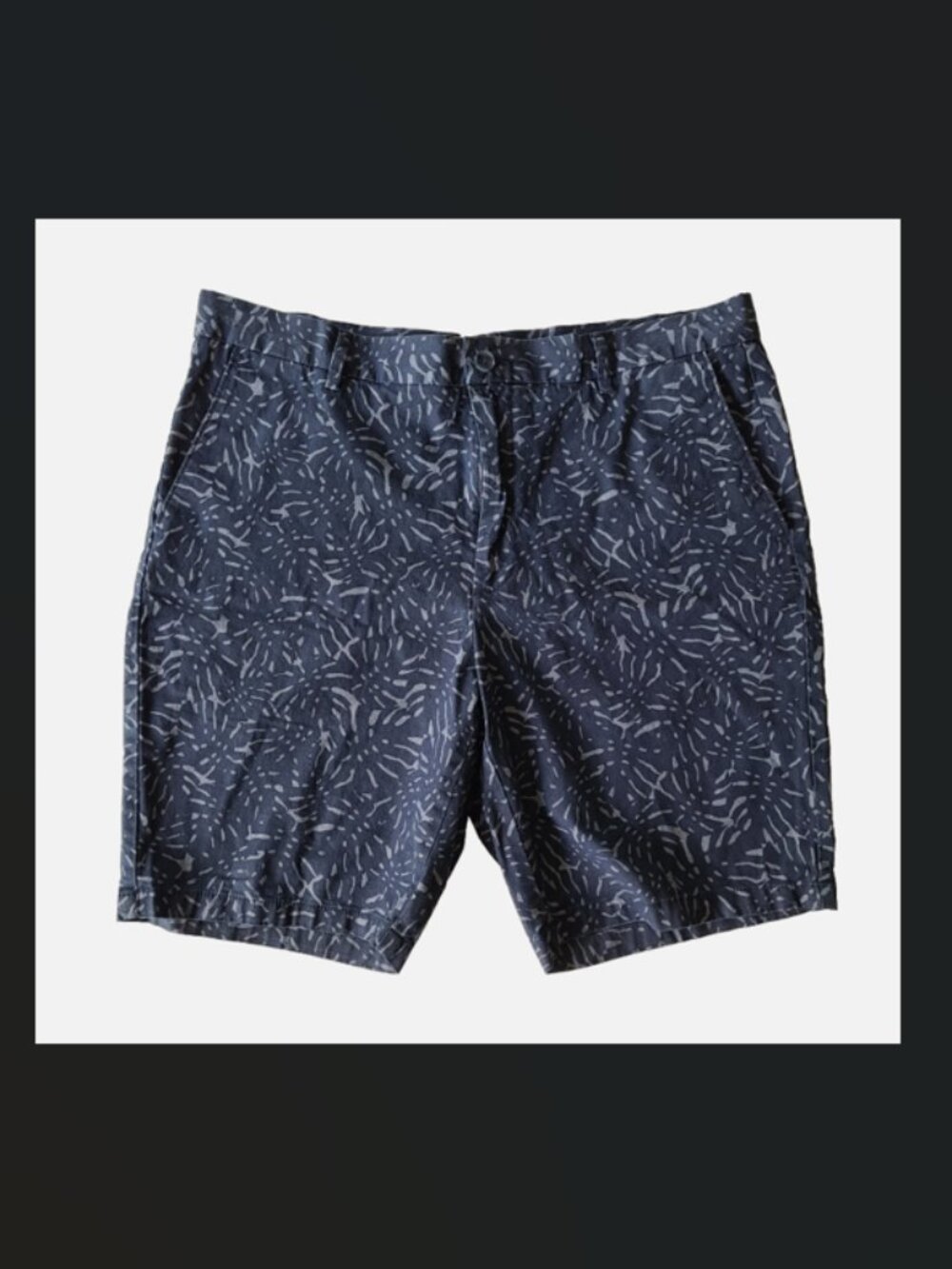 Men's Jos A Bank Shorts 36R Blue Print Tailored Fit Cotton Flat Front 9" Inseam